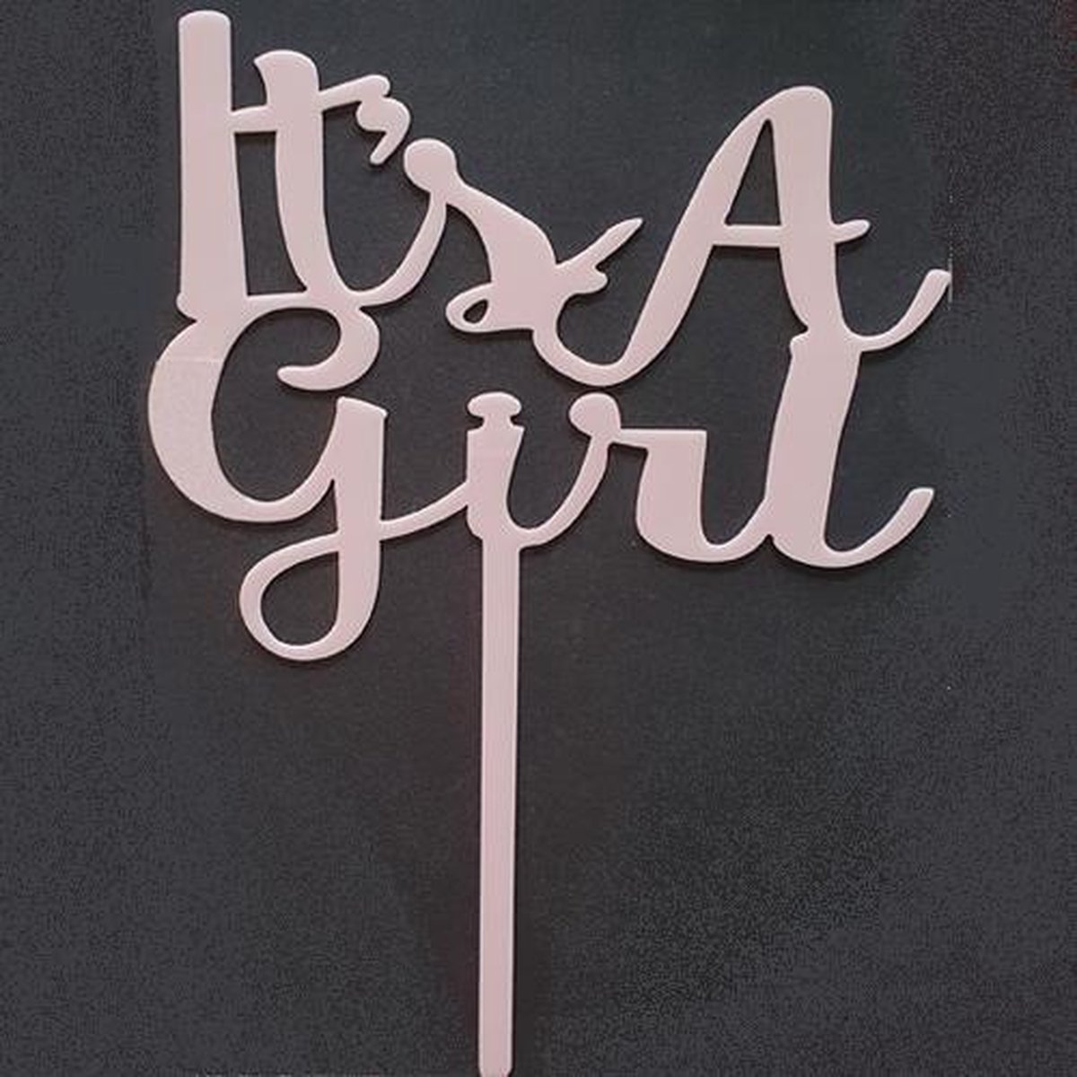 Cake topper Its a girl roze | kunststof taartdecoratie (Acryl)